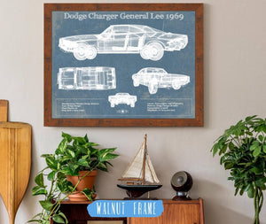 20" x 16" / Walnut Frame Cutler West Dodge Charger (Mk2) (B Body) General Lee 1969 Vintage Blueprint Auto Print