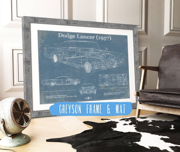 14" x 11" / Greyson Frame & Mat Cutler West Dodge Lancer 1957 Vintage Blueprint Auto Print