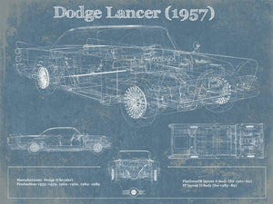 14" x 11" / Unframed Cutler West Dodge Lancer 1957 Vintage Blueprint Auto Print