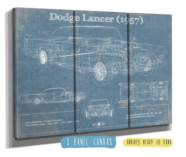 36" x 24" / 3 Panel Canvas Wrap Cutler West Dodge Lancer 1957 Vintage Blueprint Auto Print