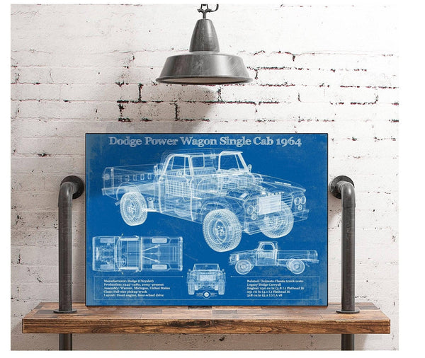 Cutler West Dodge Power Wagon Single Cab 1964 Vintage Blueprint Auto Print