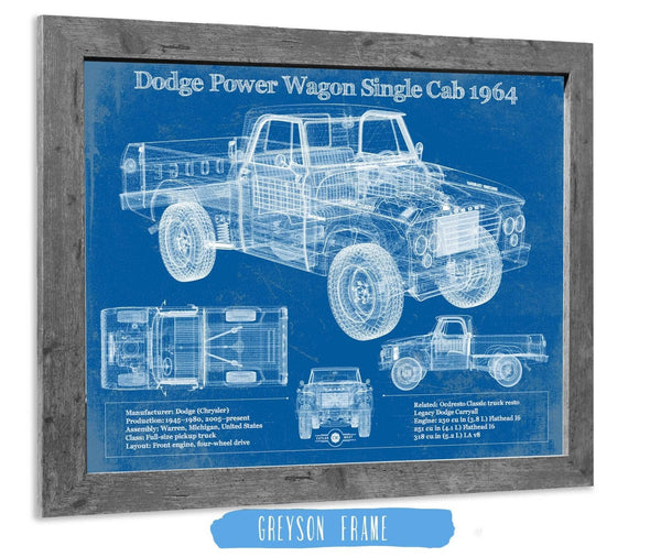 14" x 11" / Greyson Frame Cutler West Dodge Power Wagon Single Cab 1964 Vintage Blueprint Auto Print