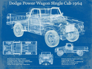 14" x 11" / Unframed Cutler West Dodge Power Wagon Single Cab 1964 Vintage Blueprint Auto Print
