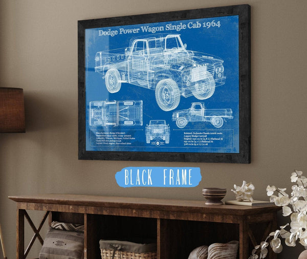 20" x 16" / Black Frame Cutler West Dodge Power Wagon Single Cab 1964 Vintage Blueprint Auto Print