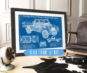 20" x 16" / Black Frame & Mat Cutler West Dodge Power Wagon Single Cab 1964 Vintage Blueprint Auto Print