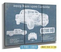 Cutler West Dodge Collection 48" x 32" / 3 Panel Canvas Wrap Dodge Ram 1500 Laramie 2019 Vintage Blueprint Auto Print 973182898_58753