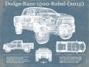 14" x 11" / Unframed Cutler West Dodge Ram 1500 Rebel (2015) Vintage Blueprint Auto Print