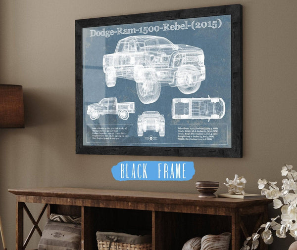 20" x 16" / Black Frame Cutler West Dodge Ram 1500 Rebel (2015) Vintage Blueprint Auto Print
