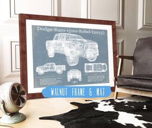 20" x 16" / Walnut Frame & Mat Cutler West Dodge Ram 1500 Rebel (2015) Vintage Blueprint Auto Print