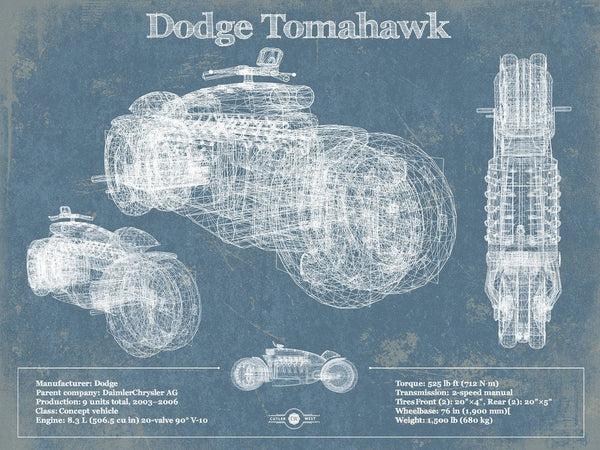 14" x 11" / Unframed Cutler West Dodge Tomahawk Vintage Blueprint Auto Print