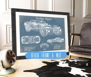 20" x 16" / Black Frame & Mat Cutler West Dodge Viper 1 Vintage Blueprint Auto Print