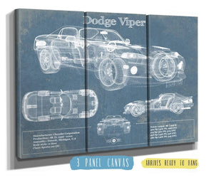 36" x 24" / 3 Panel Canvas Wrap Cutler West Dodge Viper 1 Vintage Blueprint Auto Print
