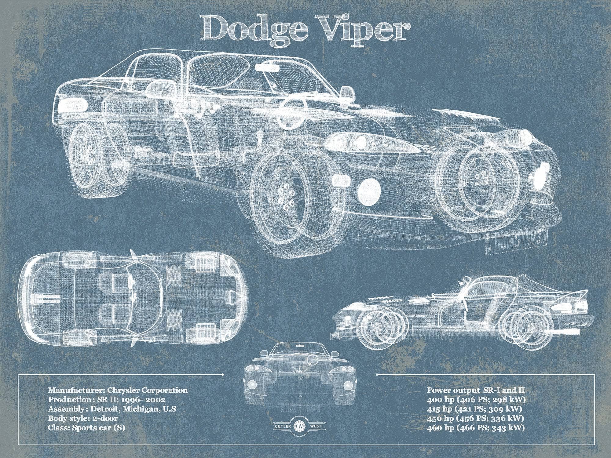 Cutler West Dodge Collection 14" x 11" / Unframed Dodge Viper 1 Vintage Blueprint Auto Print 933350150_58373