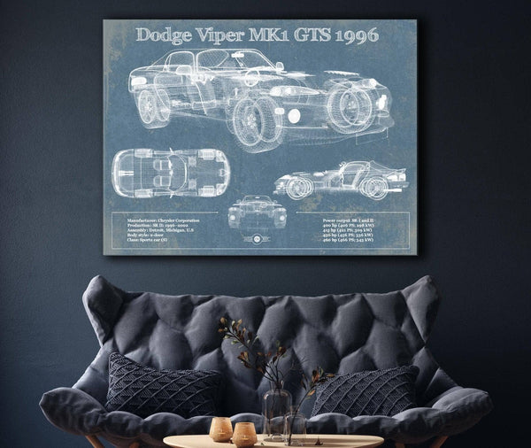 Cutler West Dodge Viper MK1 GTS 1996 Blueprint Vintage Auto Print