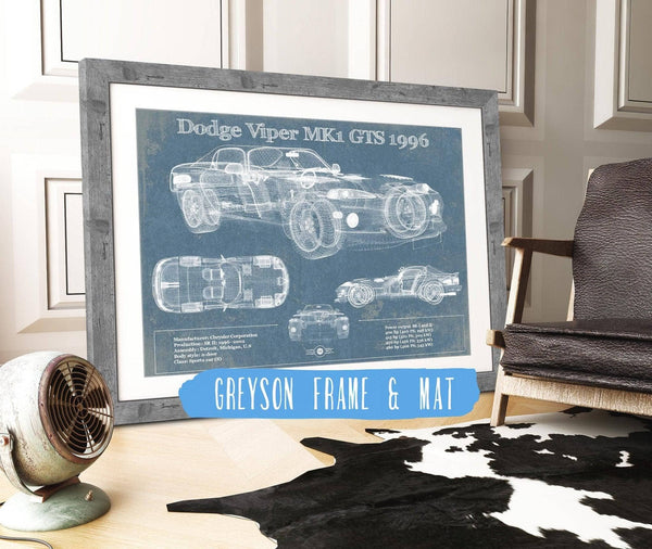 14" x 11" / Greyson Frame & Mat Cutler West Dodge Viper MK1 GTS 1996 Blueprint Vintage Auto Print