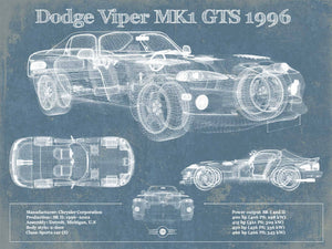 14" x 11" / Unframed Cutler West Dodge Viper MK1 GTS 1996 Blueprint Vintage Auto Print