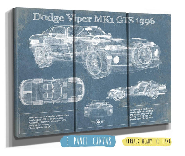36" x 24" / 3 Panel Canvas Wrap Cutler West Dodge Viper MK1 GTS 1996 Blueprint Vintage Auto Print