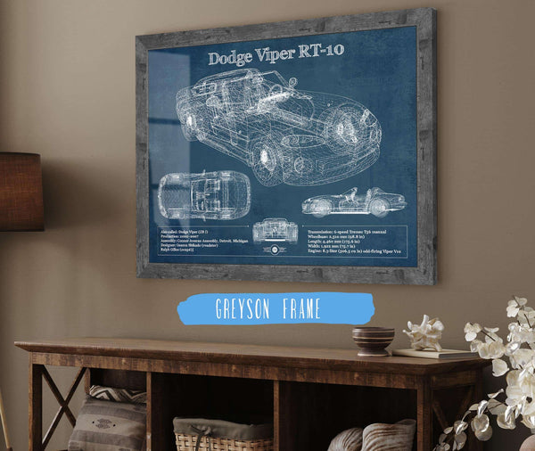 14" x 11" / Greyson Frame Cutler West Dodge Viper RT-10 Blueprint Vintage Auto Print