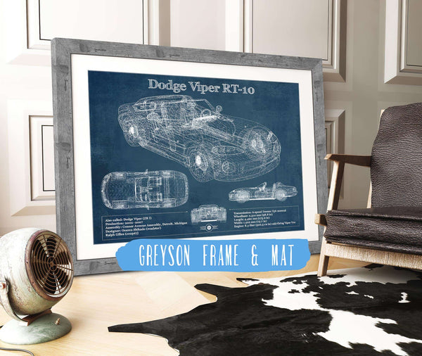 14" x 11" / Greyson Frame & Mat Cutler West Dodge Viper RT-10 Blueprint Vintage Auto Print