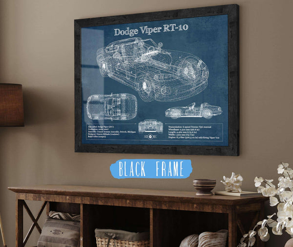 20" x 16" / Black Frame Cutler West Dodge Viper RT-10 Blueprint Vintage Auto Print