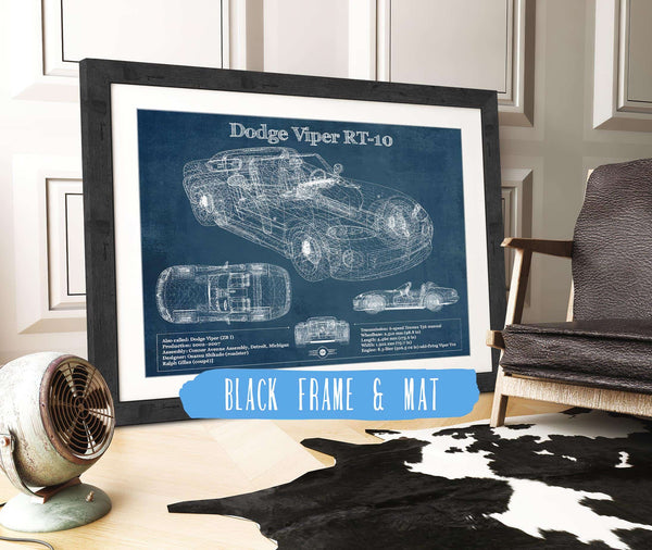 20" x 16" / Black Frame & Mat Cutler West Dodge Viper RT-10 Blueprint Vintage Auto Print