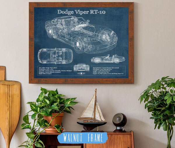 20" x 16" / Walnut Frame Cutler West Dodge Viper RT-10 Blueprint Vintage Auto Print