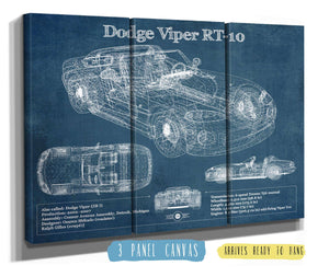 36" x 24" / 3 Panel Canvas Wrap Cutler West Dodge Viper RT-10 Blueprint Vintage Auto Print