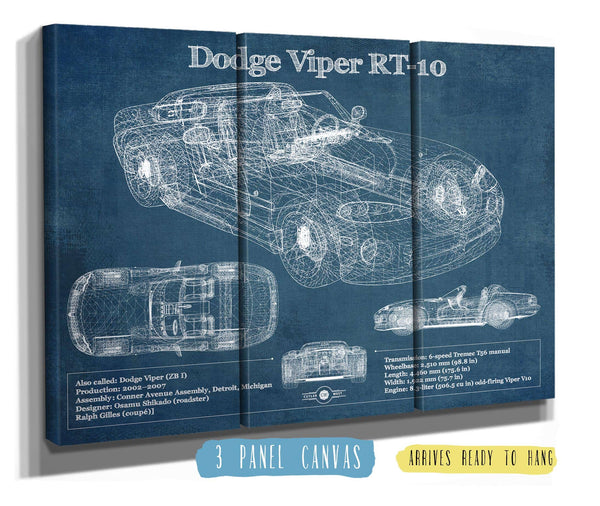 36" x 24" / 3 Panel Canvas Wrap Cutler West Dodge Viper RT-10 Blueprint Vintage Auto Print