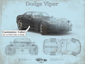 14" x 11" / Unframed Cutler West Dodge Viper Vintage Blueprint Auto Print