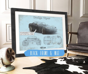 20" x 16" / Black Frame & Mat Cutler West Dodge Viper Vintage Blueprint Auto Print