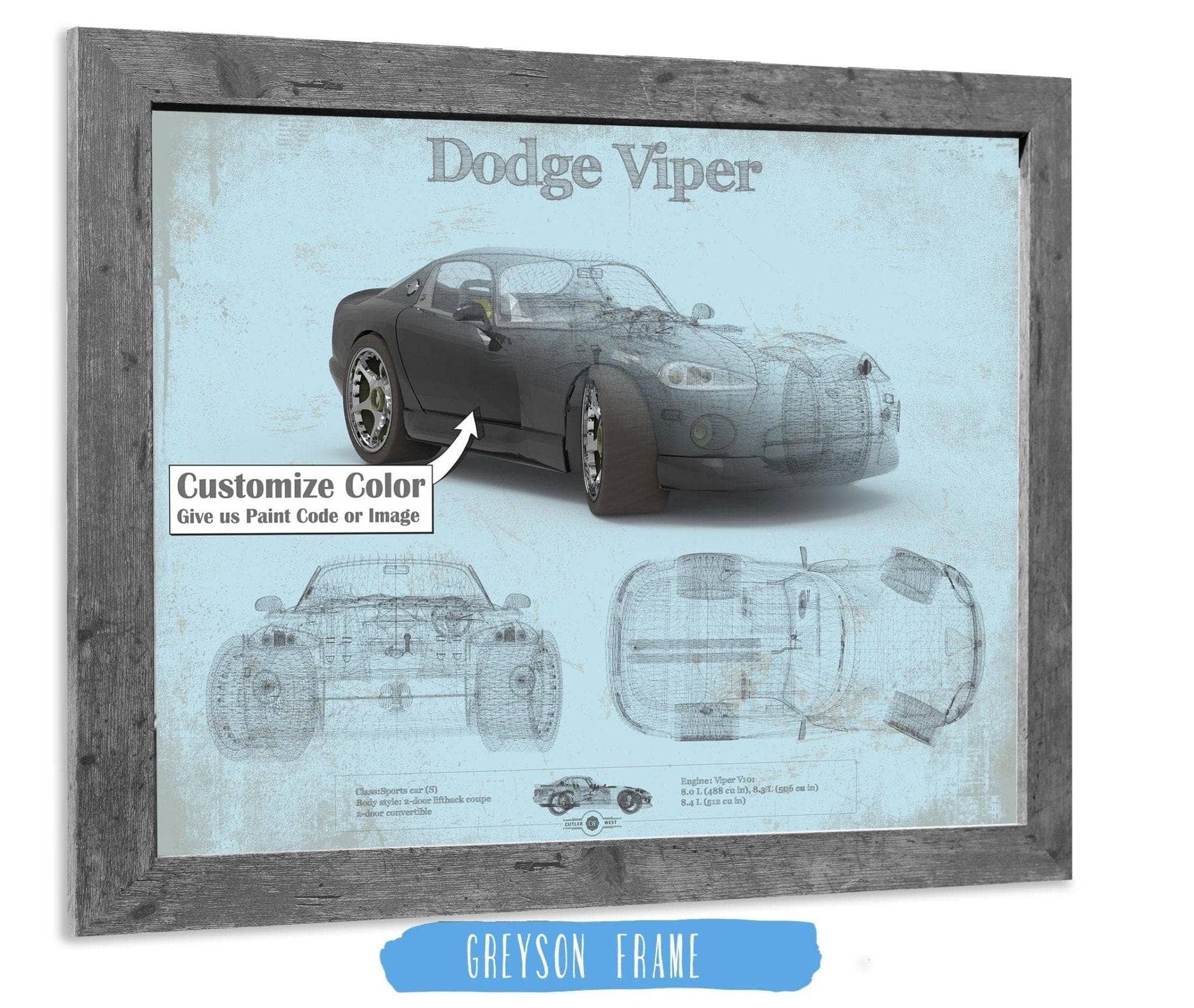 Cutler West Dodge Collection 14" x 11" / Greyson Frame Dodge Viper Vintage Blueprint Auto Print 845000129_58446