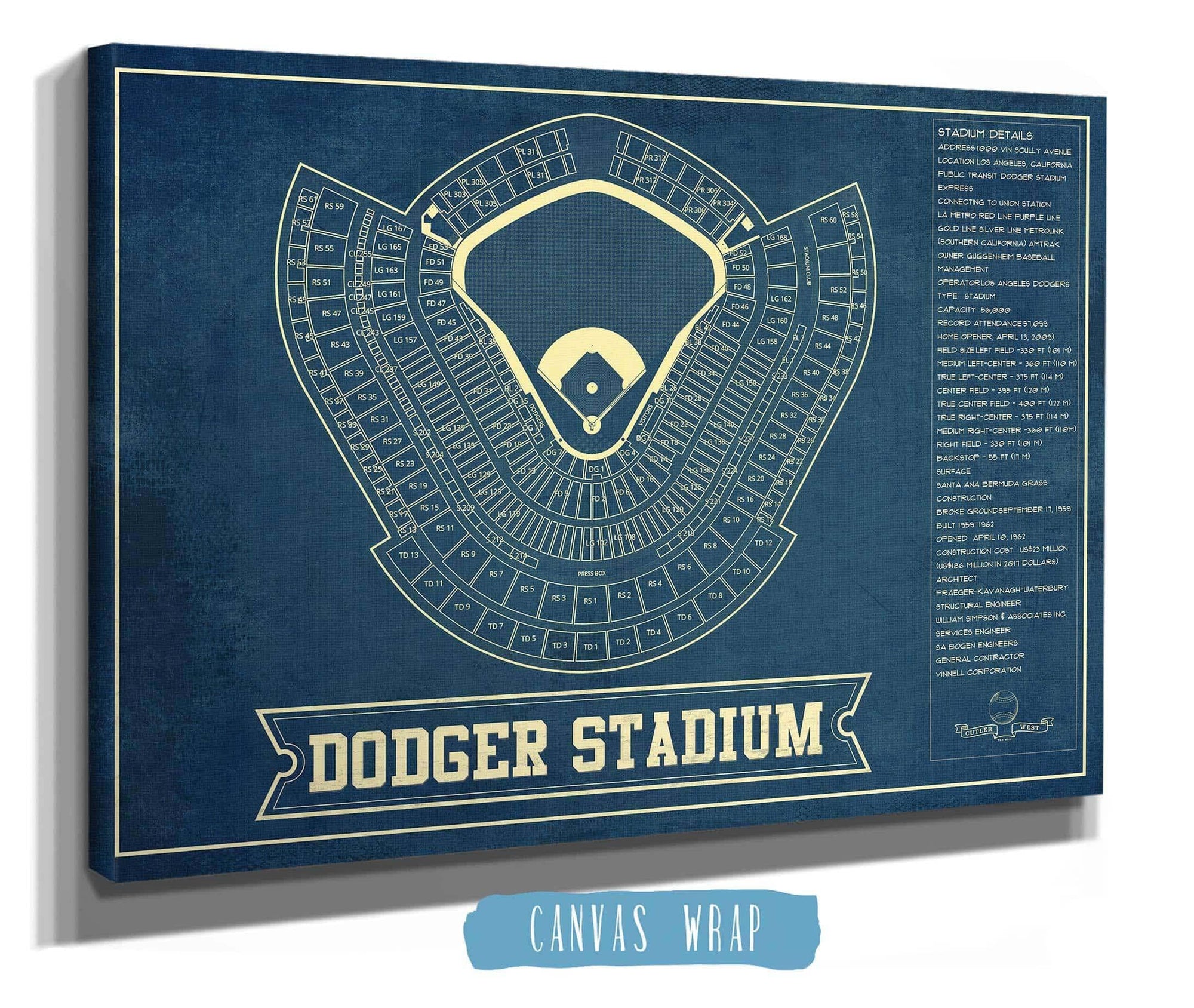 LA Dodgers Stadium Seating Chart - Vintage Baseball Fan Print