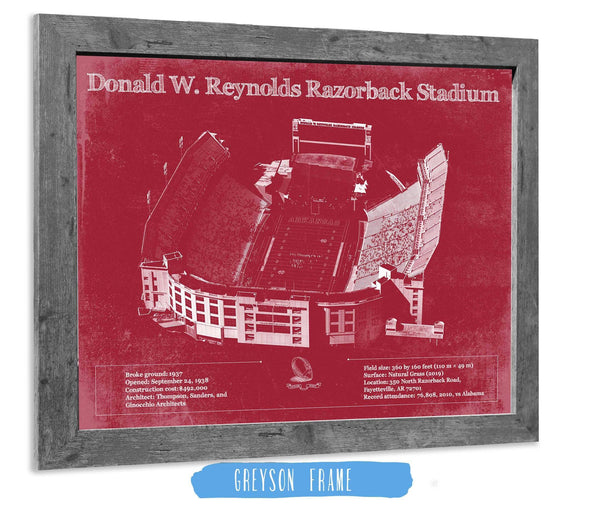 14" x 11" / Greyson Frame Cutler West Donald W. Reynolds Razorback Stadium Art - Arkansas Razorbacks Football Art
