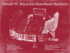 14" x 11" / Unframed Cutler West Donald W. Reynolds Razorback Stadium Art - Arkansas Razorbacks Football Art