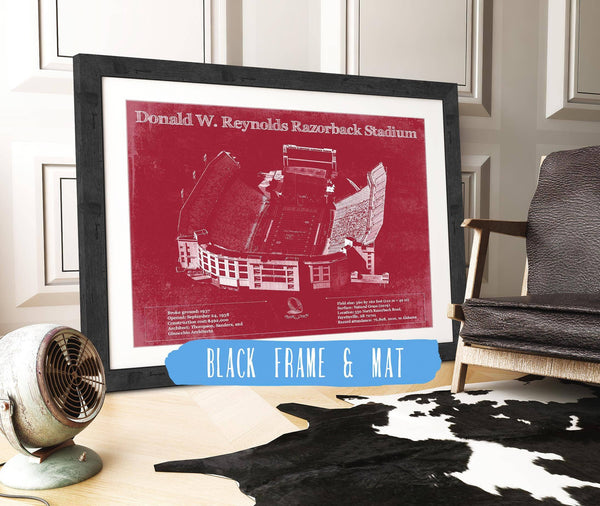 20" x 16" / Black Frame & Mat Cutler West Donald W. Reynolds Razorback Stadium Art - Arkansas Razorbacks Football Art