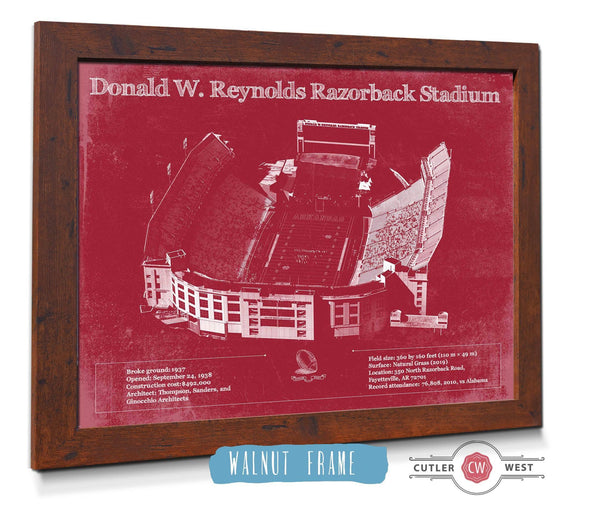 20" x 16" / Walnut Frame Cutler West Donald W. Reynolds Razorback Stadium Art - Arkansas Razorbacks Football Art