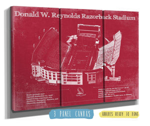 48" x 36" / 3 Panel Canvas Wrap Cutler West Donald W. Reynolds Razorback Stadium Art - Arkansas Razorbacks Football Art