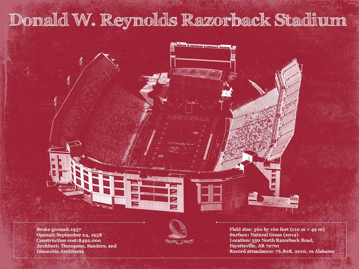 Cutler West College Football Collection 14" x 11" / Unframed Donald W. Reynolds Razorback Stadium Art - Arkansas Razorbacks Football Art 9356298446_36461
