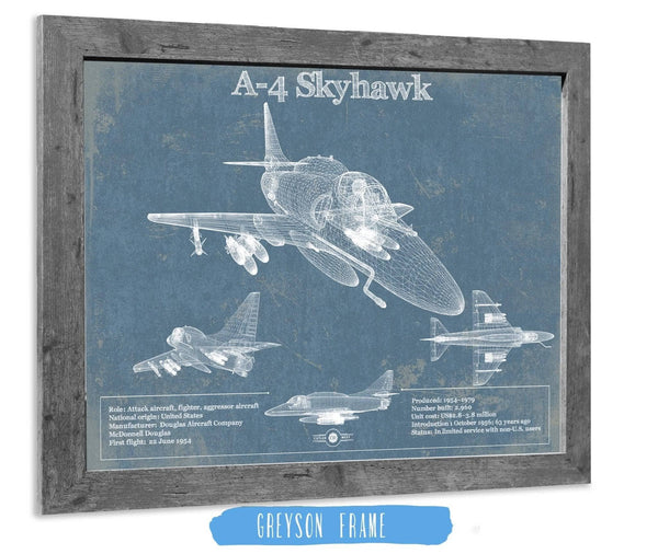 14" x 11" / Greyson Frame Cutler West Douglas A-4 Skyhawk Aviation Blueprint Military Print - Custom Name and Squadron Text