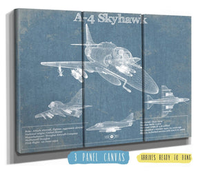 36" x 24" / 3 Panel Canvas Wrap Cutler West Douglas A-4 Skyhawk Aviation Blueprint Military Print - Custom Name and Squadron Text