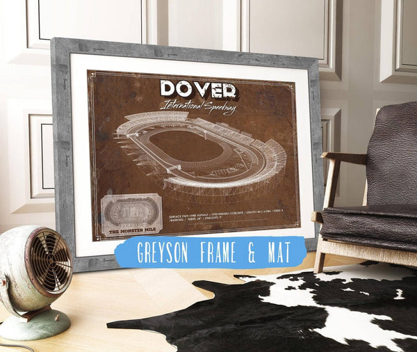 14" x 11" / Greyson Frame & Mat Cutler West Dover International Speedway NASCAR Race Track Print