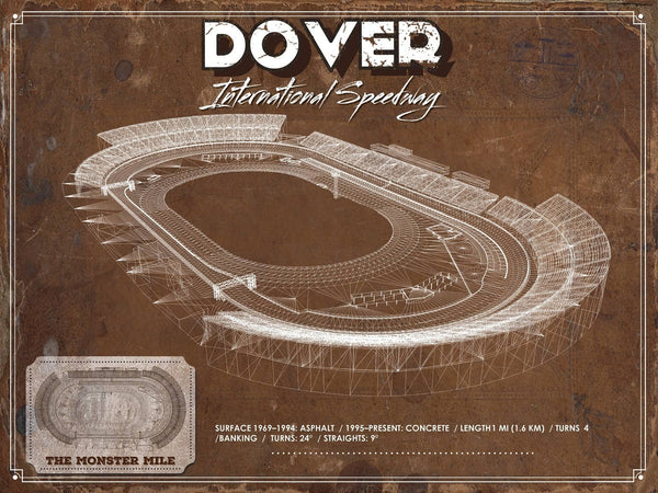 14" x 11" / Unframed Cutler West Dover International Speedway NASCAR Race Track Print