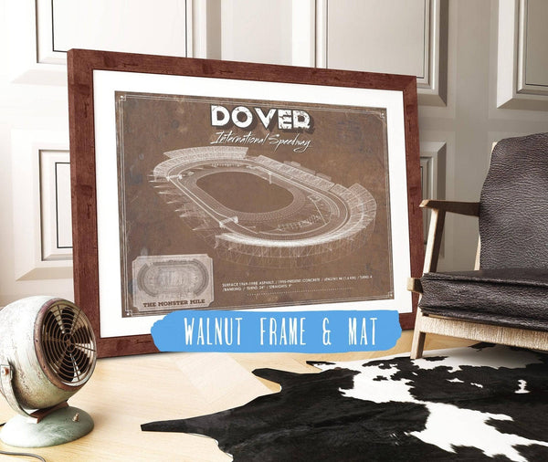 20" x 16" / Walnut Frame & Mat Cutler West Dover International Speedway NASCAR Race Track Print