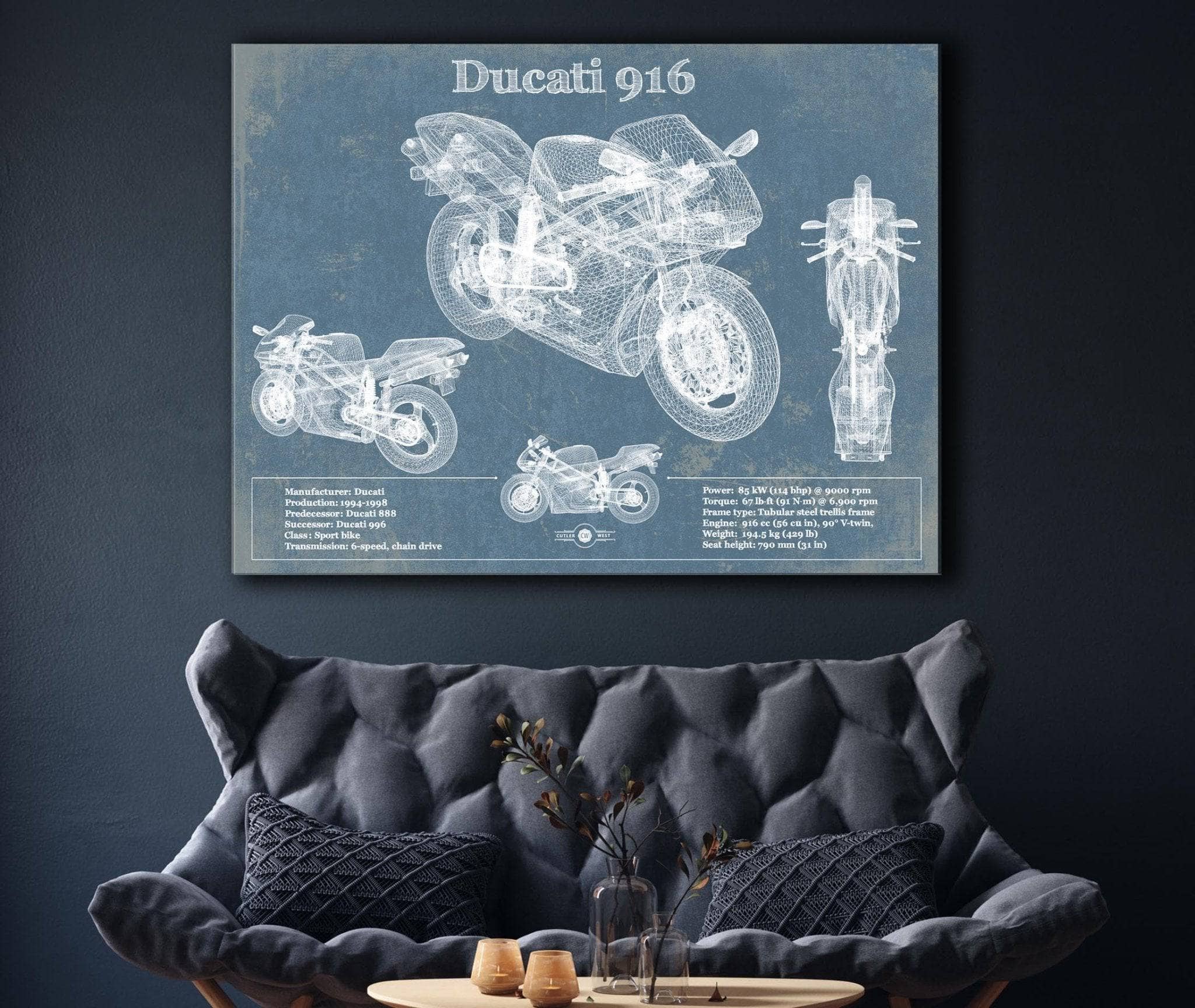 Ducati 916 Blueprint Motorcycle Patent Print | Cutler West