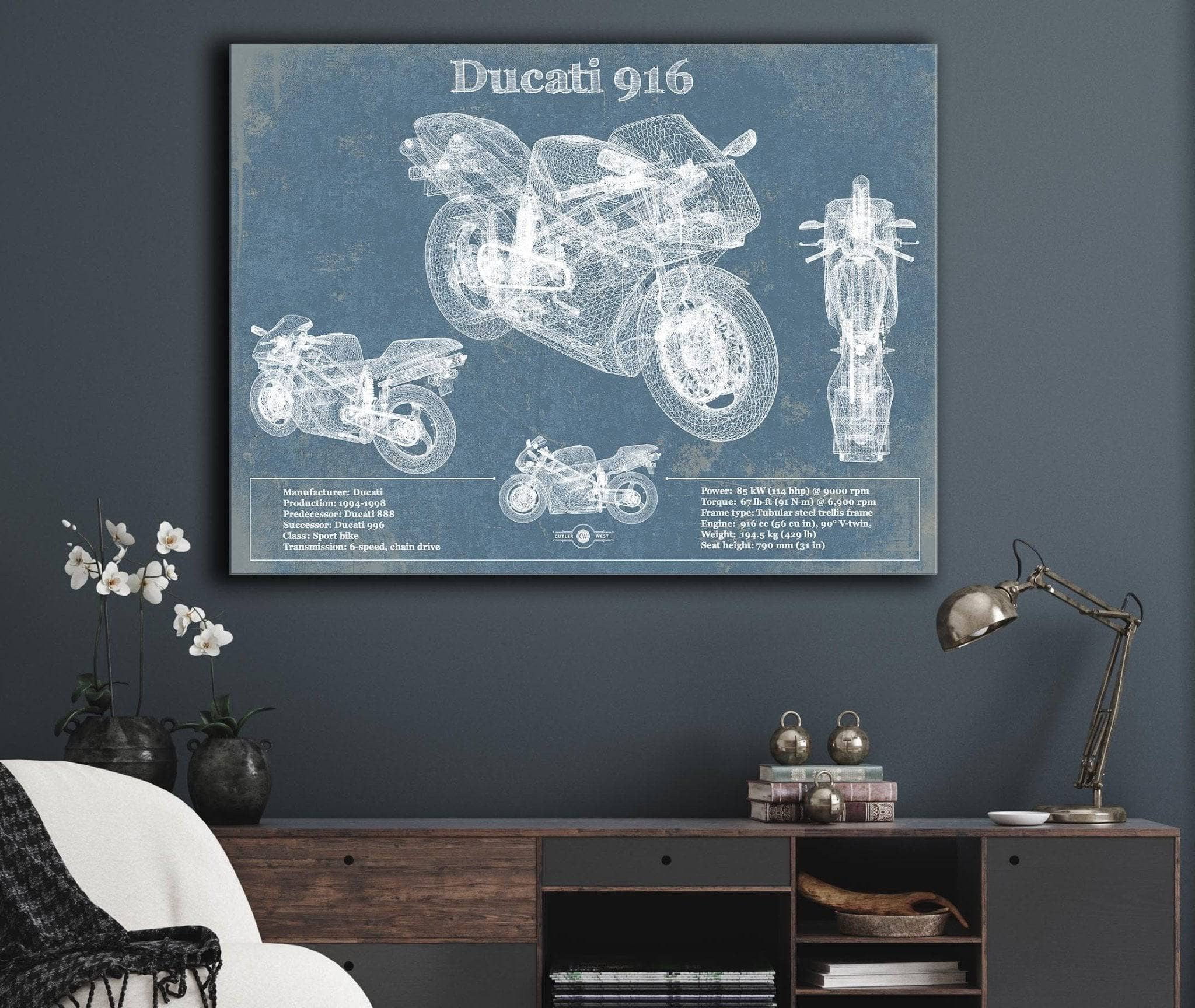 Ducati 916 Blueprint Motorcycle Patent Art by Cutler West