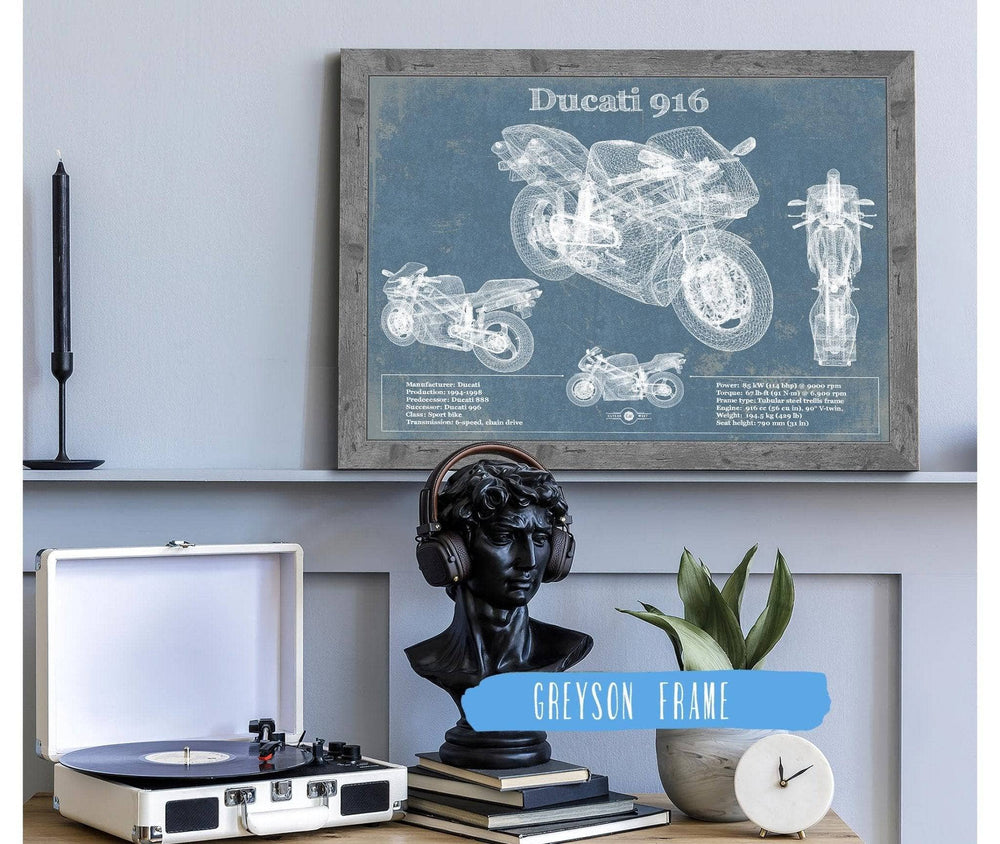 14" x 11" / Stretched Canvas Wrap Cutler West Ducati 916 Blueprint Motorcycle Patent Print