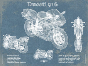 14" x 11" / Unframed Cutler West Ducati 916 Blueprint Motorcycle Patent Print