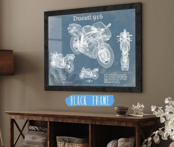 20" x 16" / Black Frame Cutler West Ducati 916 Blueprint Motorcycle Patent Print