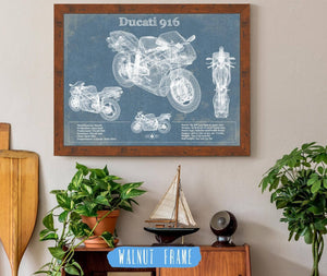 20" x 16" / Walnut Frame Cutler West Ducati 916 Blueprint Motorcycle Patent Print