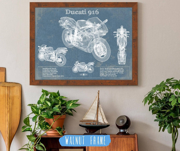 20" x 16" / Walnut Frame Cutler West Ducati 916 Blueprint Motorcycle Patent Print